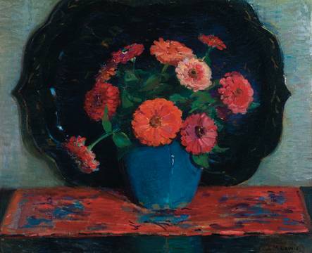 Josephine Miles Lewis Red Chrysanthimums unframed