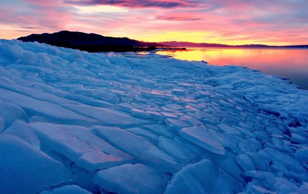 Ice and Sunset on Utah Lake