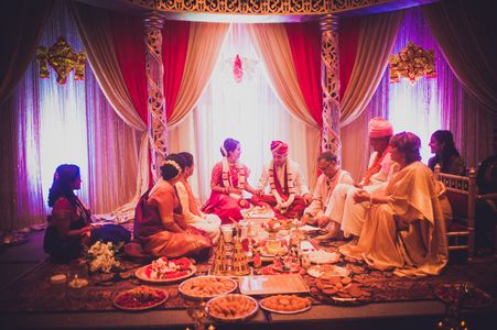 Indian wedding ceremony with mandap and custom wedding backdrop Indian wedding ceremony with mandap and custom wedding backdrop