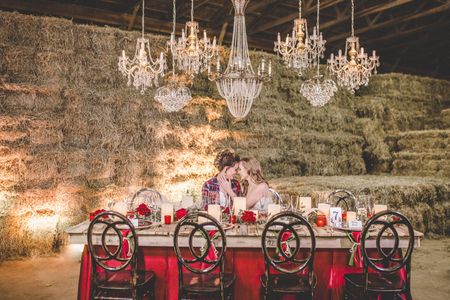 LGBT barn wedding with rustic and vintage decor