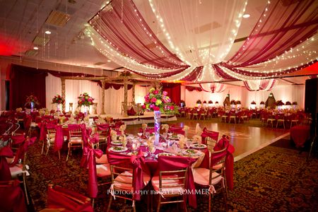 Red and gold Indian wedding reception at the Dayton Marriott Red and gold Indian wedding reception at the Dayton Marriott