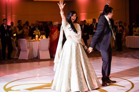 Indian wedding reception with printed, branded dance floor Indian wedding reception with printed, branded dance floor