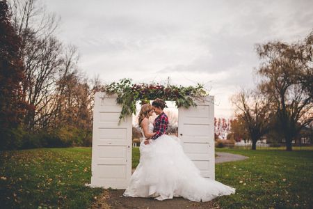 Lesbian wedding portraits with vintage decor