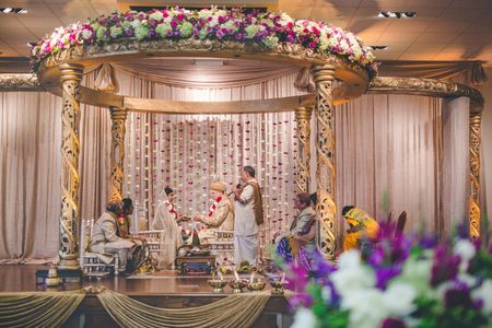 Indian, southasian wedding ceremony decor with mandap and custom backdrop Indian, southasian wedding ceremony decor with mandap and custom backdrop