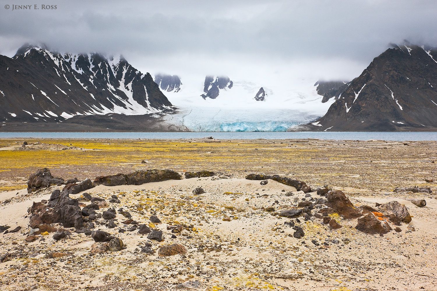 Remains of a 17th century blubber oven (including concretized chunks of whale blubber) at Smeerenburg on Amsterdamoya, in the Svalbard Archipelago, Norway.