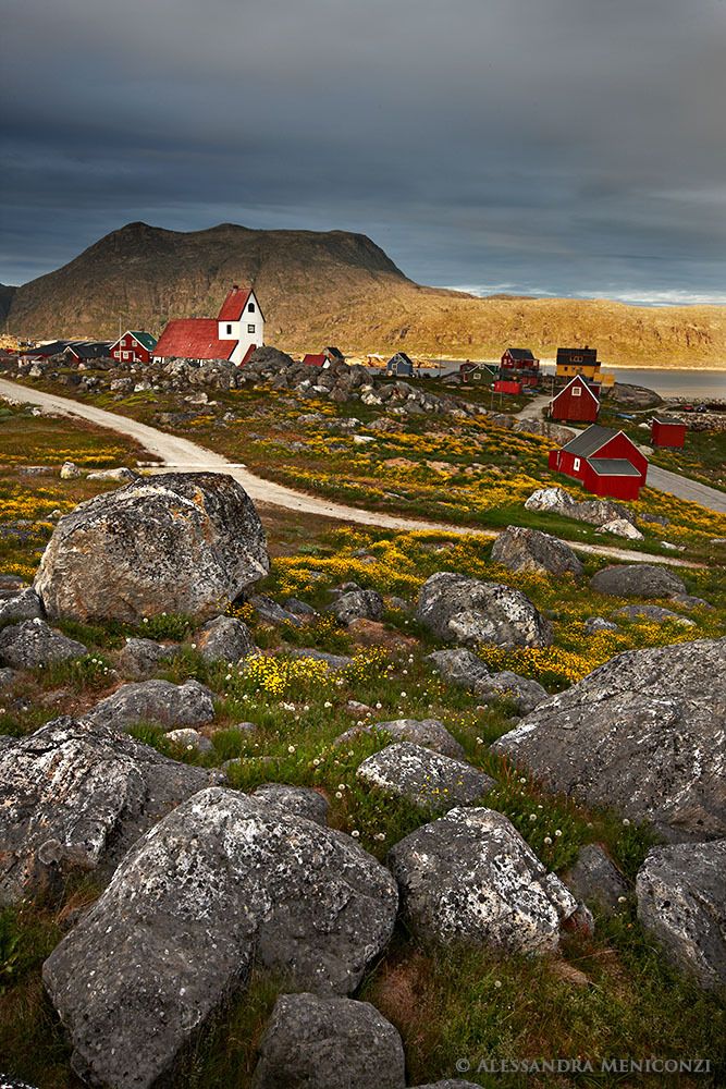 Nanortalik Village and Church, South Greenland.