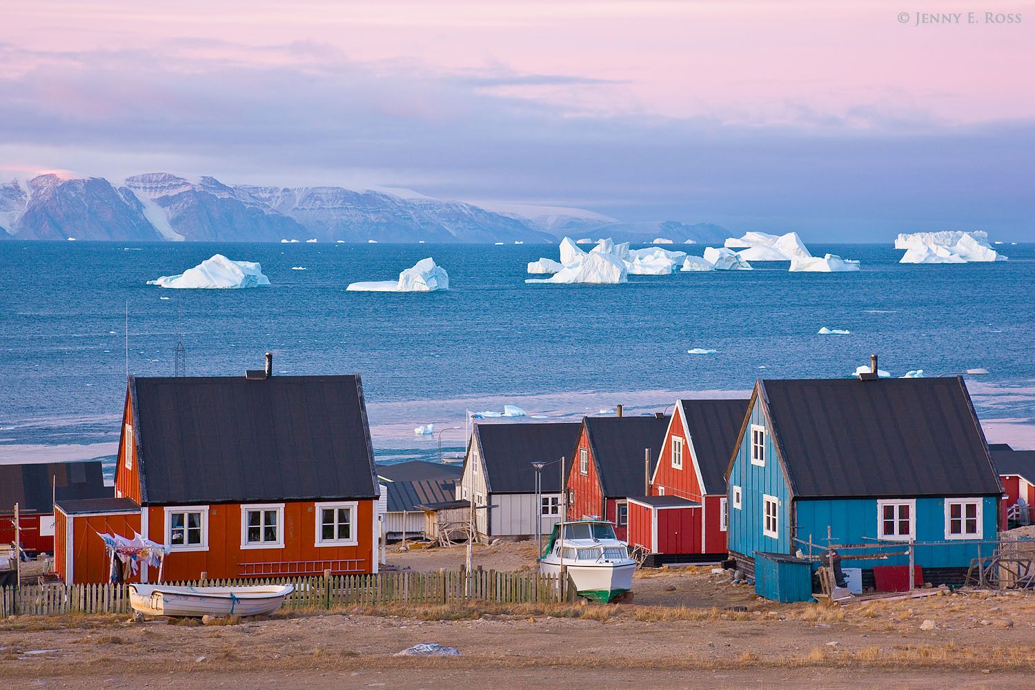 Sunrise in the town of Qaanaaq, at the edge of Murchison Sound in Baffin Bay, Northwest Greenland.