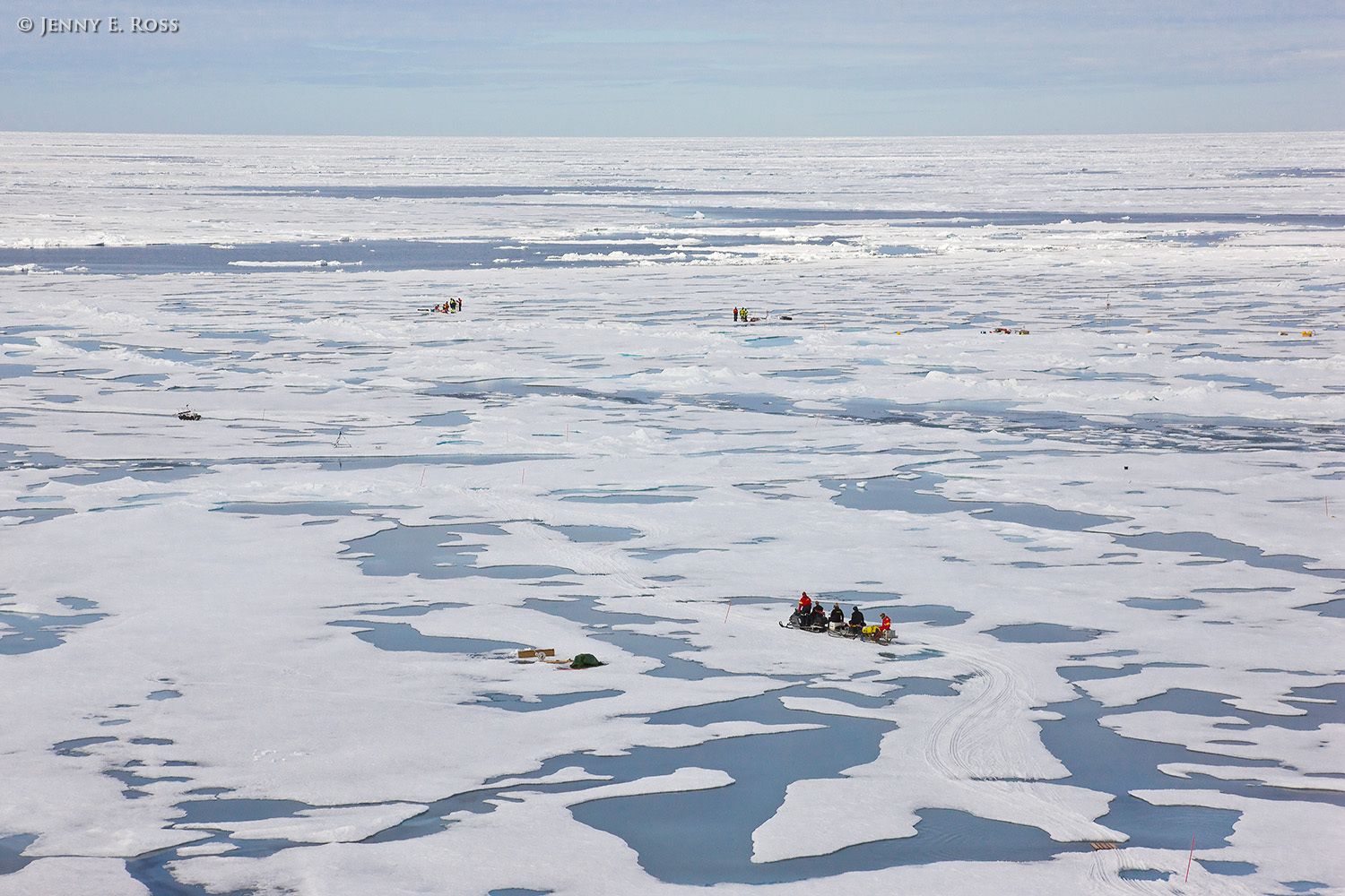 Scientific research on arctic sea ice, central polar basin, Arctic Ocean