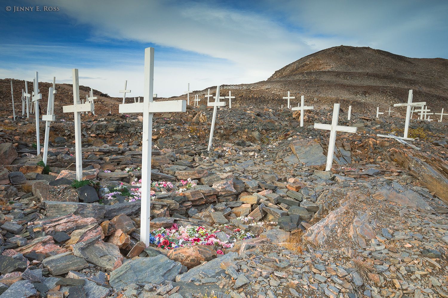 Graveyard at Inuit settlement Ittoqqortoormiit (Scoresbysund), Northeast Greenland