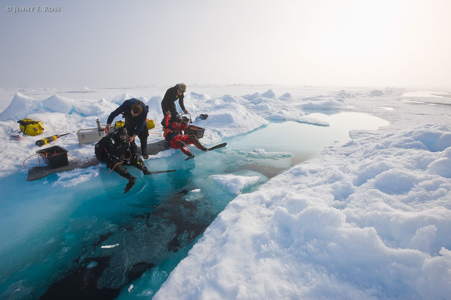 Scientific research on Arctic sea ice, central polar basin, Arctic Ocean.