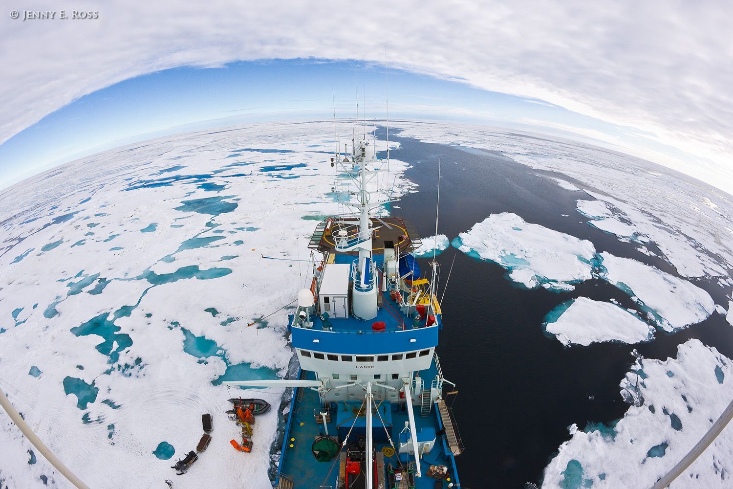 Scientific research on Arctic sea ice, central polar basin, Arctic Ocean.