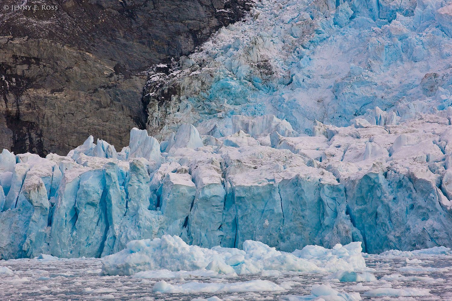 Ice detail at the receding calving front of the Eqip Sermia glacier, West Greenland.