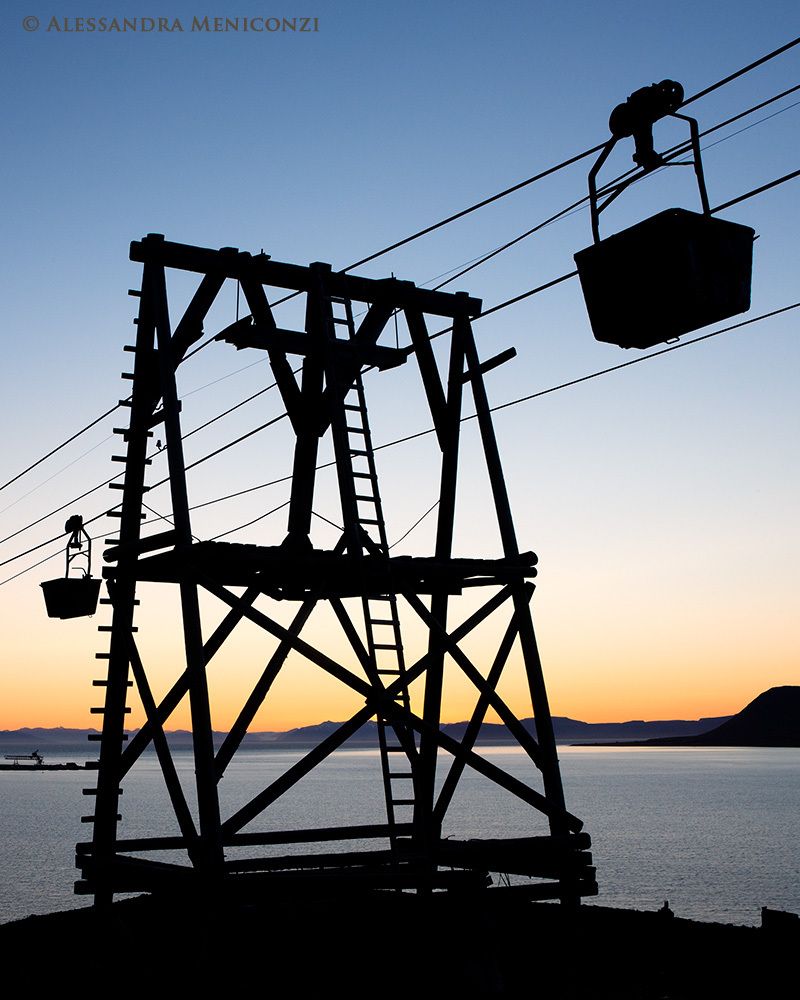The remains of a cable-car system used in the early part of the 20th century to transport coal from mountain minesto the coast at Longyearbyen on Spitsbergen, in the Svalbard Archipelago, Norway.