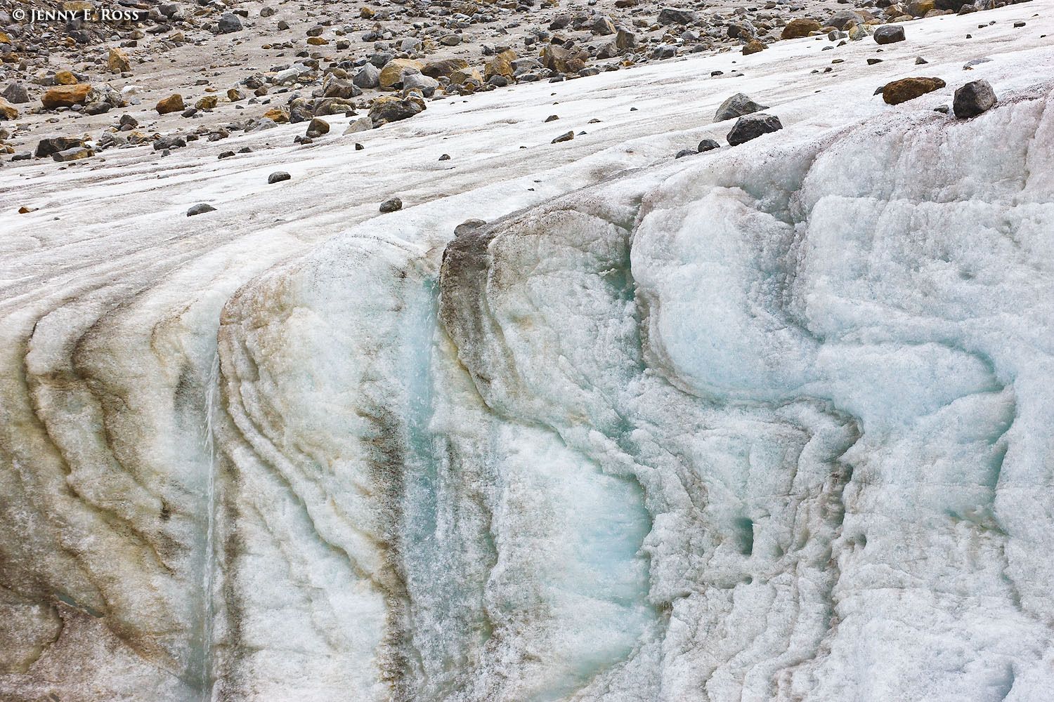 Detail of the receding glacier Hamiltonbreen in Hamiltonbukta on Spitsbergen in the Svalbard Archipelago, Norway.