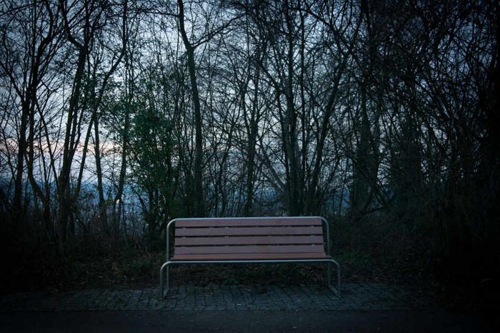 An empty bench in a German town where Sarah moved after being released from Islamic State (IS) captivity in Iraq.
