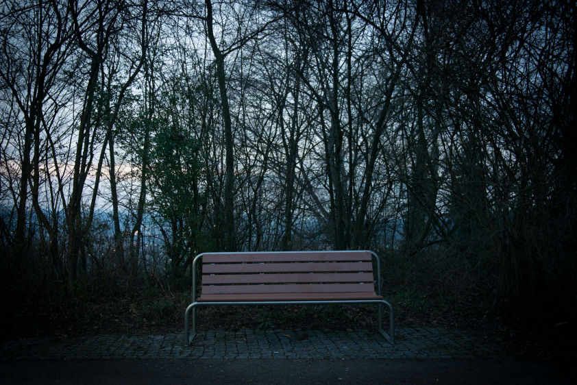 An empty bench in a German town where Sarah moved after being released from Islamic State (IS) captivity in Iraq.