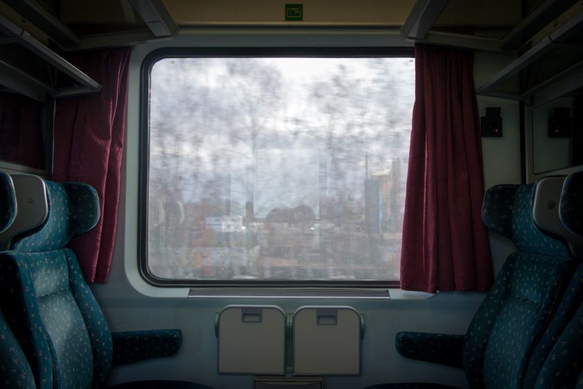 The inside of a compartment on a passenger train in Germany.