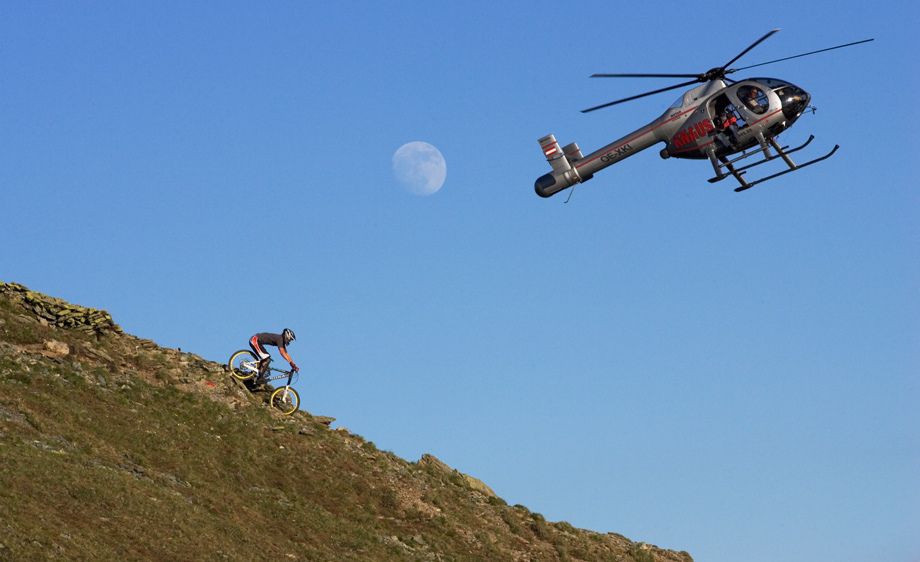 Carline Dunne and a helicopter and a full moon. Saalbach, AustriaFilming NWD