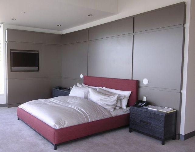 BEDROOM MILLWORK Project# 444Painted LacquerUpholstered BedSpecial Finish on End Tables