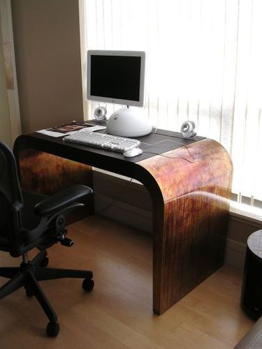 SPECIAL FINISH ACID ETCHED COPPER and UPHOLSTERED LEATHER TOP Project#274, Desk