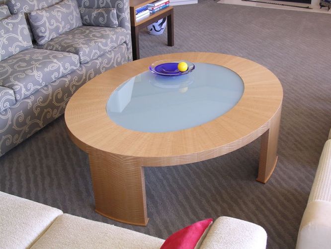 COFFEE TABLE Project# 111Heavy Figured Anigre StarburstDiffused Lami Glass Insert