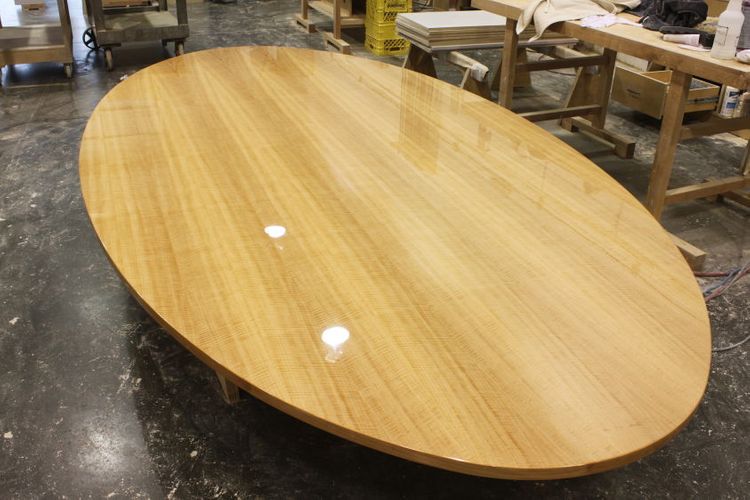 HIGH GLOSS CLEAR POLYURETHANE ON FIGURED ANIGRE, Boardroom Table