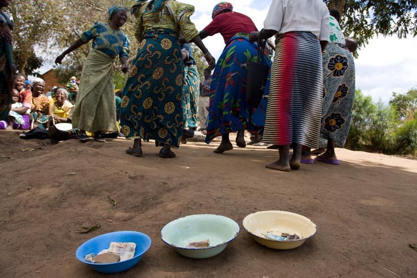 There are usually four plates - one for loan repayment, one for monthly savings, one for late fees and one for social welfare to help with any emergencies that may befall a family. Collection plates