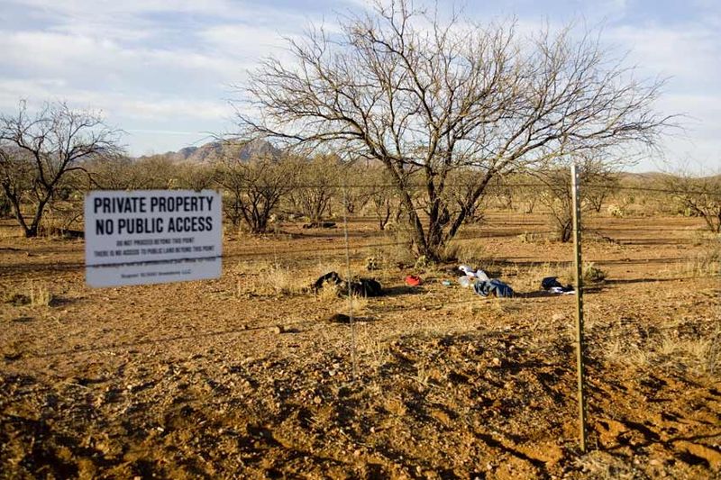 Migrants cross private property en route to a better life. Some property owners complain about litter left behind, others are sympathetic to the migrant plight. No public access, officially