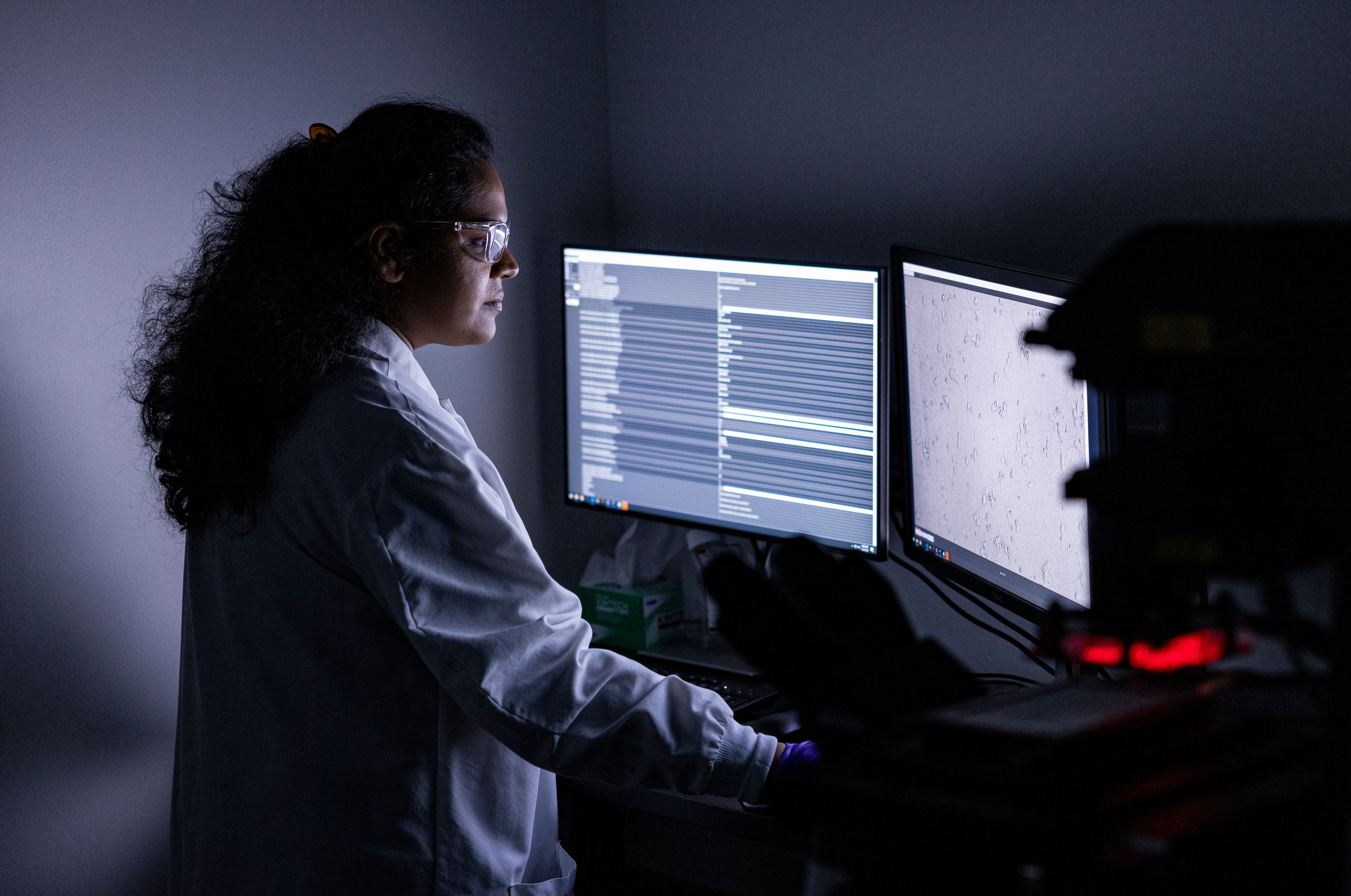 Biotech lab protein display on computer screen