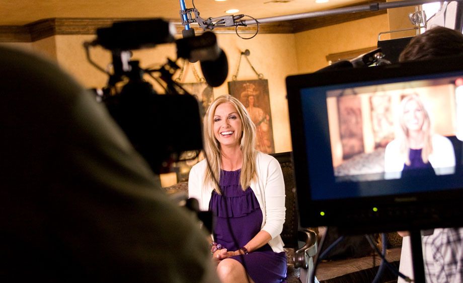 Donna Moss on set during a taping of Donna Decorates Dallas in the home of one of her Grapevine, Texas clients. Donna Moss, host of HGTV's Donna Decorates Dallas