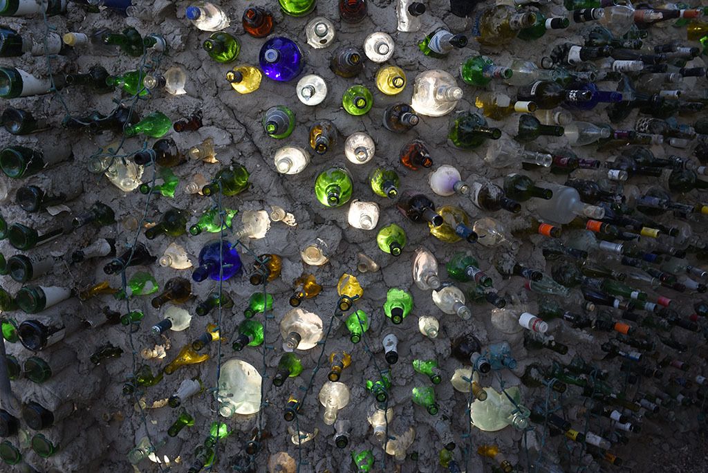 'Bottle Wall' (detail)- Charlie Russell and Frank Redford, artistsArt Garden, East Jesus