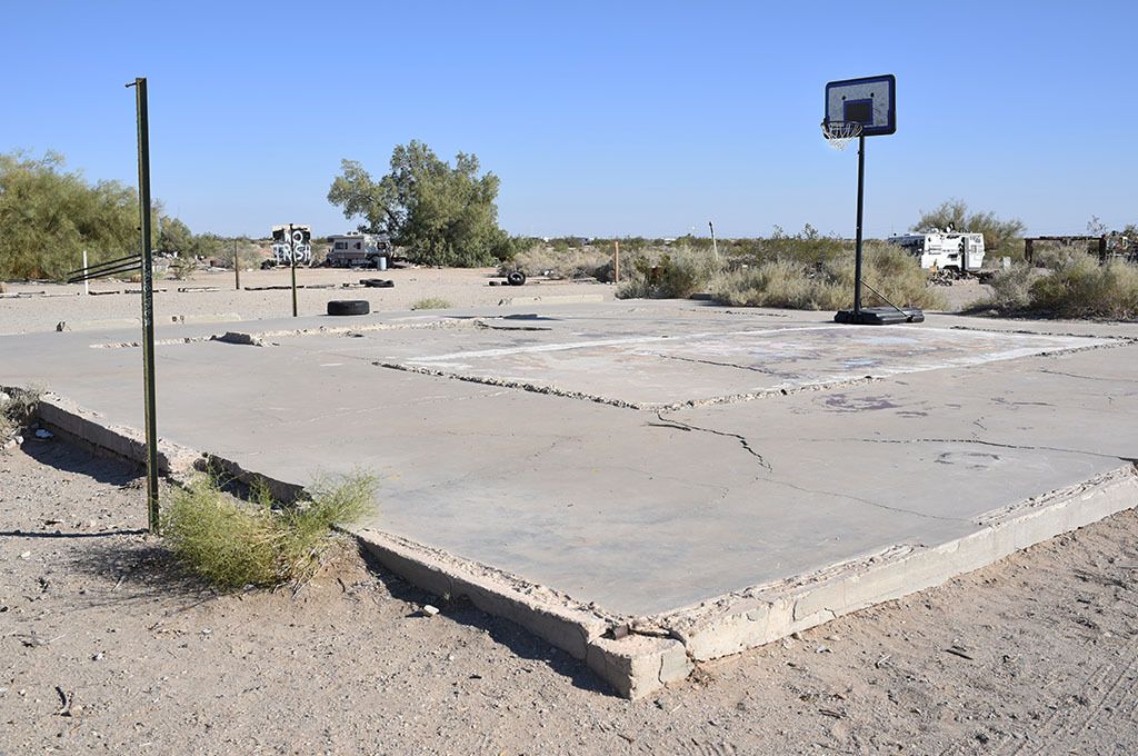 The name 'Slab City' comes from the concrete slabs that remain from the abandoned World War II Marine Corp barricks of Camp Dunlap.