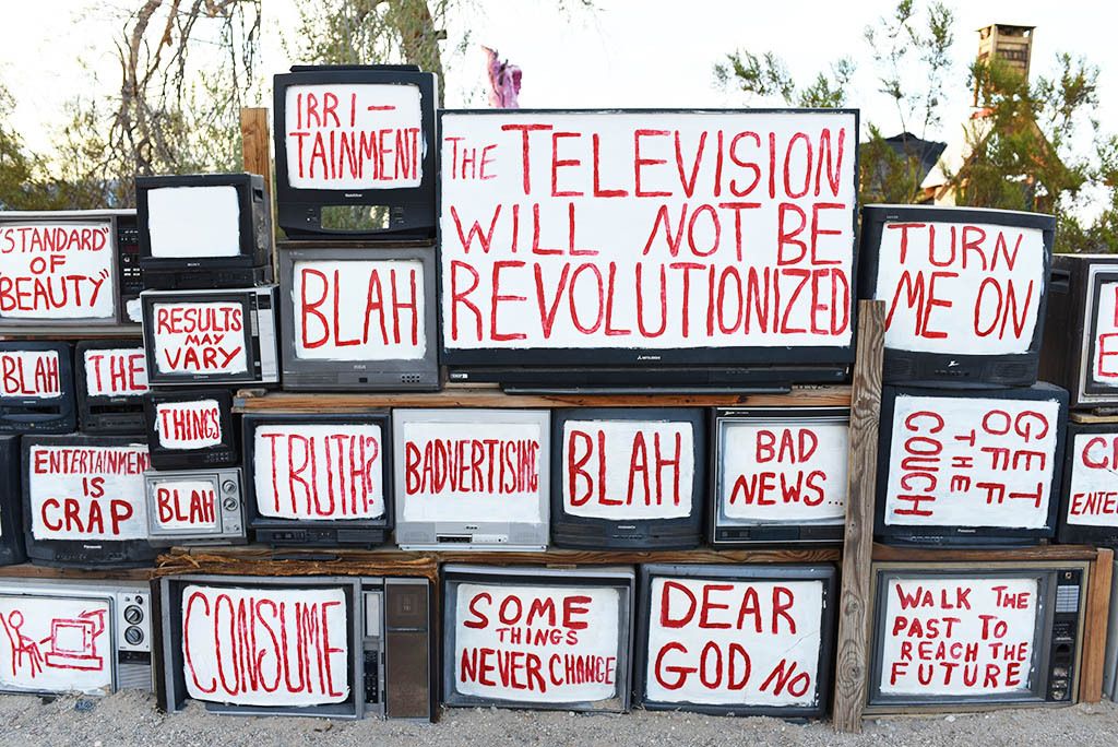 'The Television Will Not be Revolutionized' (detail)- Flip Cassidy, artistArt Garden, East Jesus