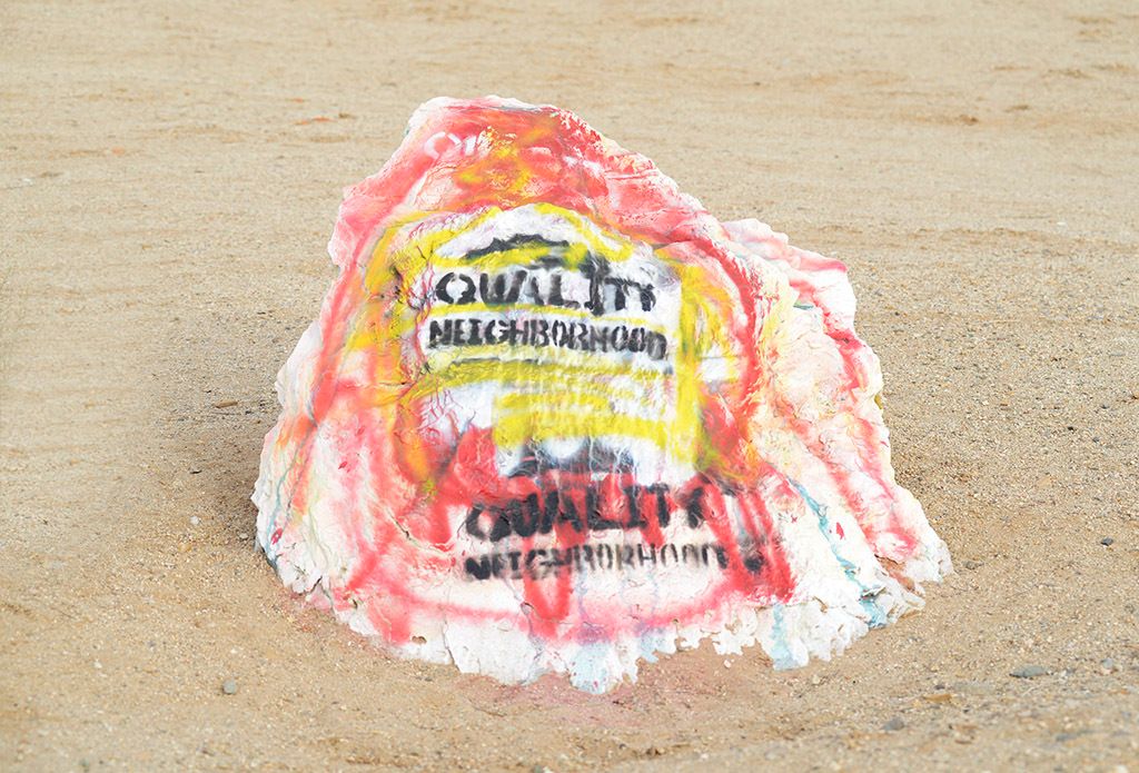 'Quality neighborhood' road marker- Lucky Chance, artist