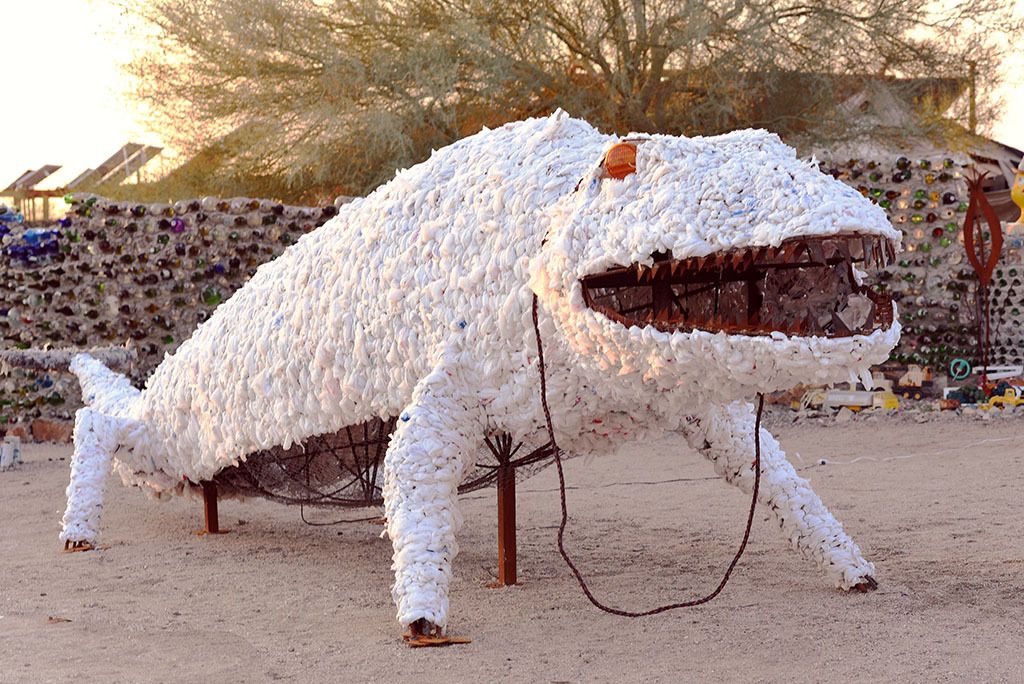 'Elbrino' Collaborative effort:  - Joe Holiday, concept  - Royce Carlson, metal work  - Sue Whitmeyer, skin - Jen Nelson, construction Art Garden, East Jesus