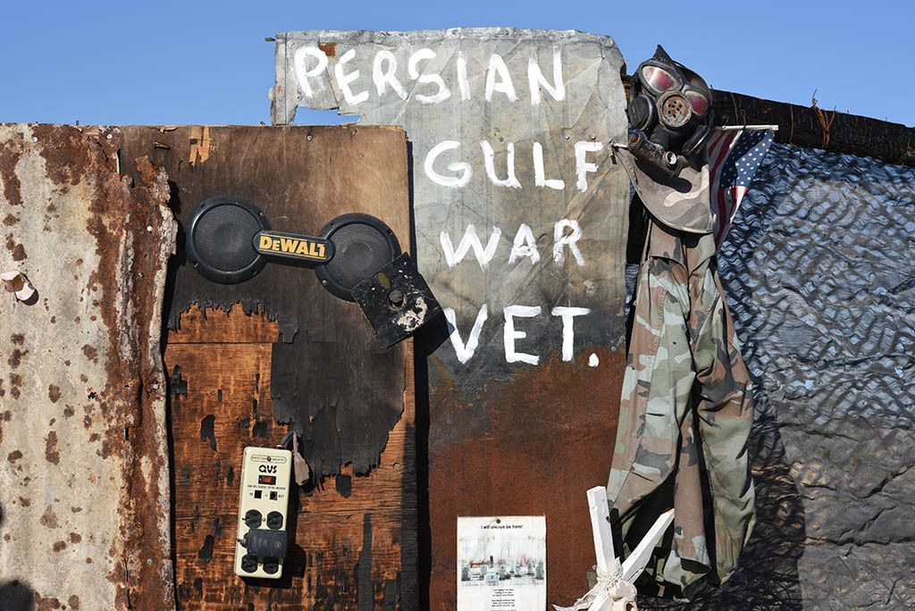 Slab City takes it's name from the concrete slabs that remain from the abandomed World War II Marine barricks of Camp Dunlap. And many Slabbers are ex-US armed forces Vets.