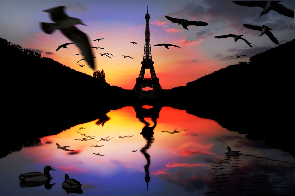 Eiffel Tower reflected  Sunset