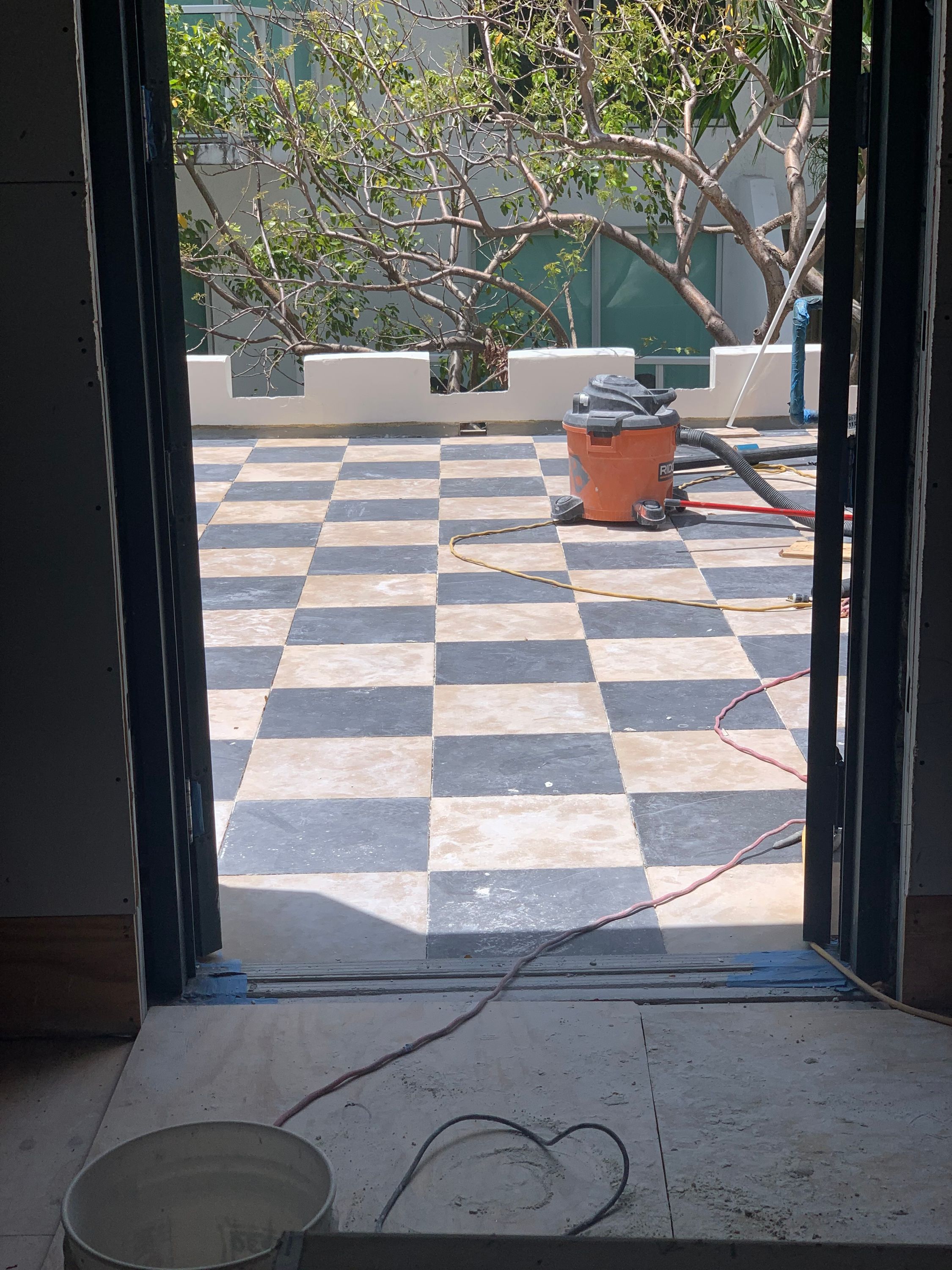 Checkerboard tile floor