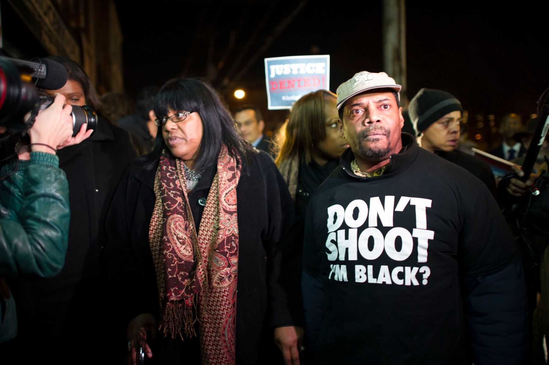 12/03/2014: Whlle protesters marchered throughout New York City after hearing the decision from the Grand Jury, family and friends gathered around Eric Garners memorial on Bay Street in Staten Island. Although many were agnry and confused everyone pushed for peaceful relfection rather than violence. 1gjv_3339
