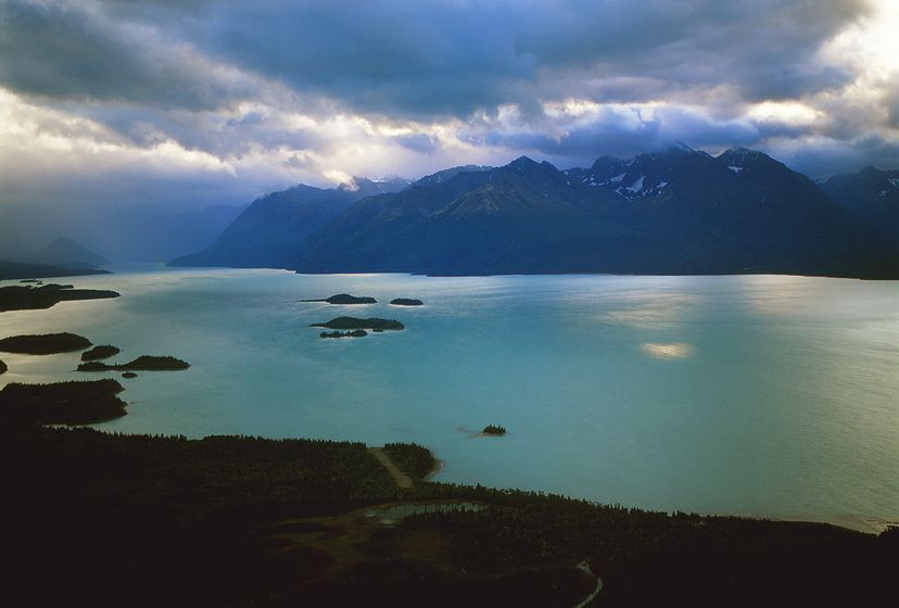 NO PEBBLE MINE #10, Pictures from Ground Zero: If constructed The Pebble will be the largest open-pit mine ever built, but beyond the mine site a "haul" road system must also be carved through the 10-17,000 ft Alaska Range to reach a port in Cook Inlet (also to be built as part of the complex). GOOD LUCK KEEPING SUCH A ROAD OPEN IN THE WINTER! Will American taxpayers be deluded into subsidizing this road as they were for all the timber extraction roads in the Tongass rainforest? LAKE CLARK, STORMING
