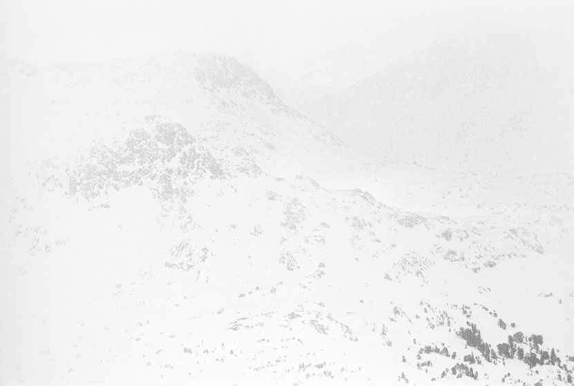 VIEW FROM A SUMMIT; VISIBILITY DIMINISHING, 1979All prints are VINTAGE silver gelatinmade prior to 1984 by my hand.2 - 5" x 8" mounted on portfolio pages: $5,000One print is numbered 10/20, the other is an Artist's Proof (A.P.)5" x 8" print only availble in portfolio.WINTERS: 1970-1980 complete portfolio of 24-signed, limited edition prints boxed w/catalog: $65,000 (Only 2 complete portfolios are still available.) VIEW FROM A SUMMIT; VISIBILITY DIMINISHING, 1979