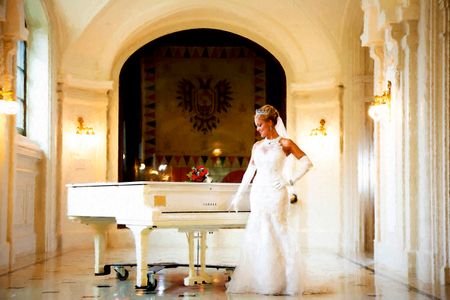 Painted in the style of an impressionist. Original photo was taken at the United States Naval Academy. Mahan Hall Bride in Mahan Hall Naval Academy.jpg
