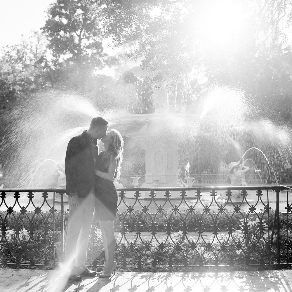 Engagement portrait Forsyth Park fountain Savannah GA