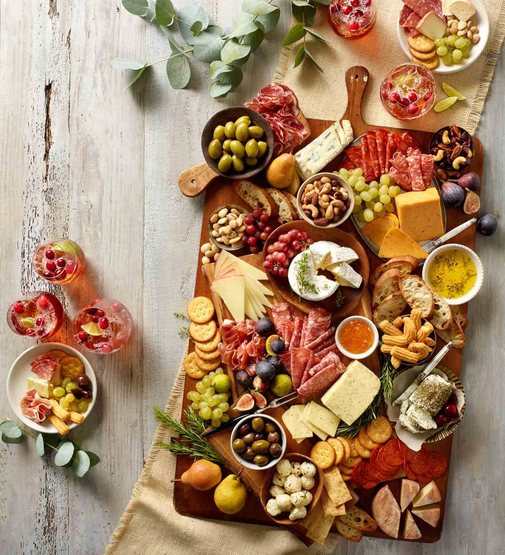 Charcuterie cheese and olives platter