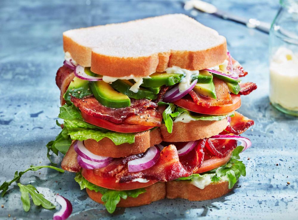 Bacon lettuce tomato avocado sandwich