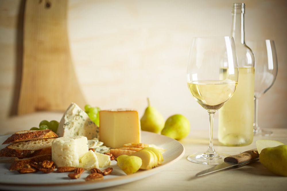Wine, cheese and fruit