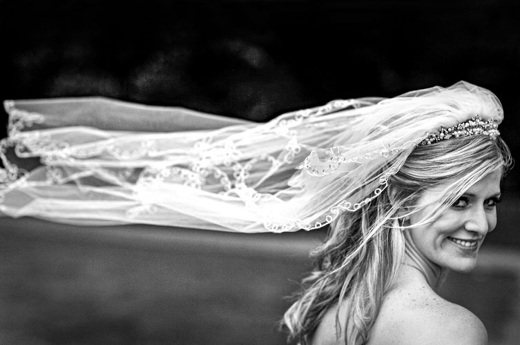 Beautiful bride and veil, looking back