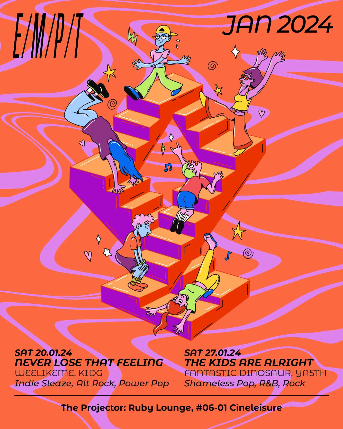 Illustration and design for Eatmepoptart's January events, 2024 Eatmepoptart poster 2024