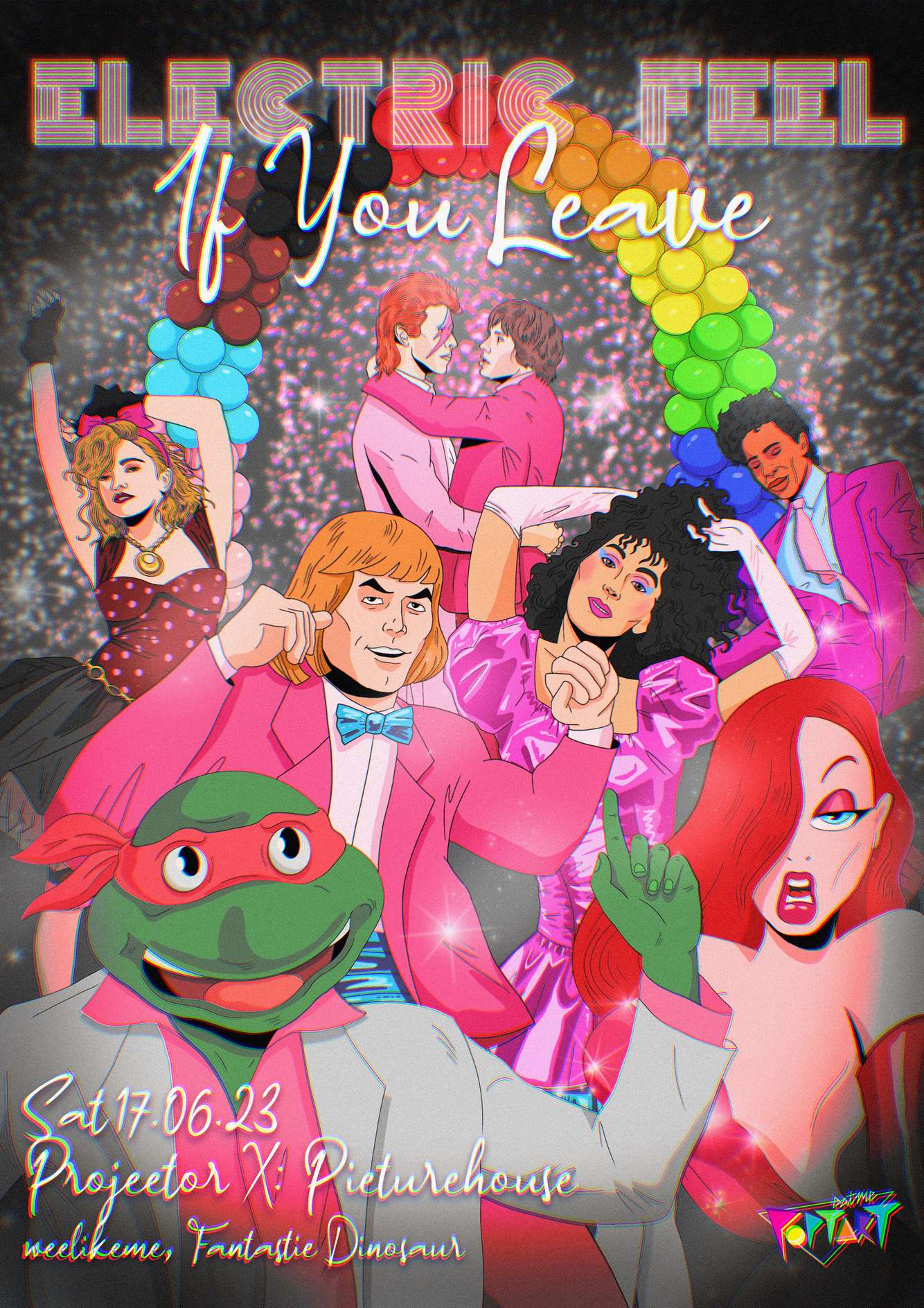 Illustration and design for Eatmepoptart's Electric Feel event at Projector X: Picturehouse, 17 June 2023 Electric Feel: If You Leave
