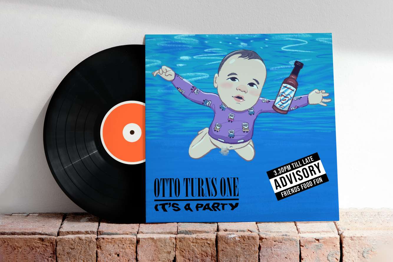 Illustration and design for birthday invite, private commission, 2022 Otto Turns One